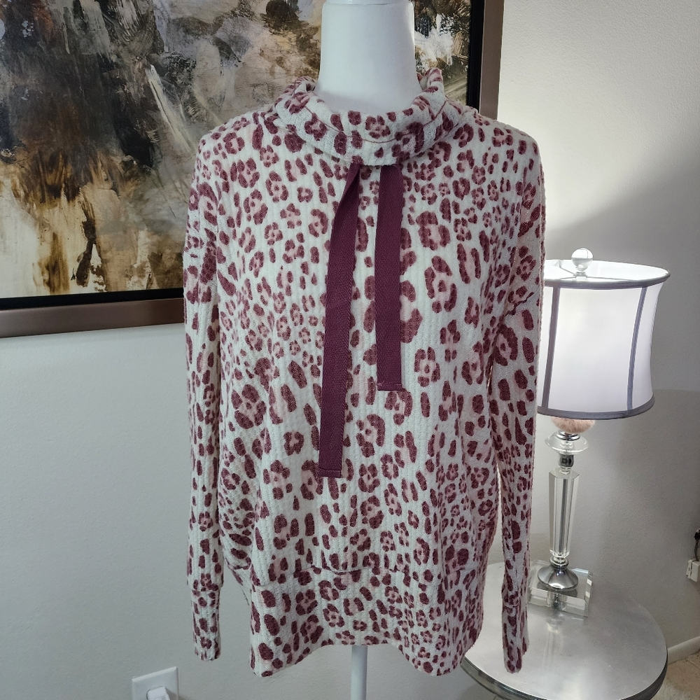 NWOT Como Vintage Pink Leopard Lightweight Cowl Neck Sweater
